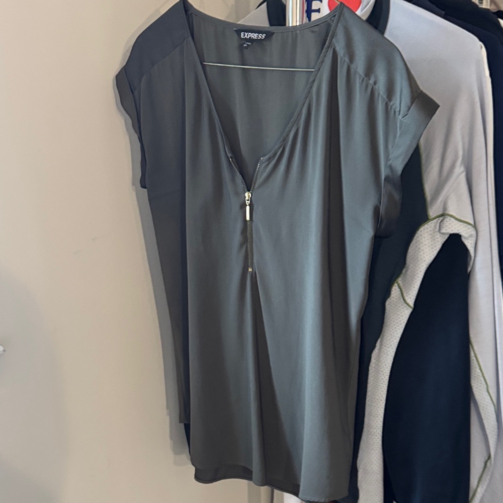 Express Women's Charcoal Blouse with Zipper